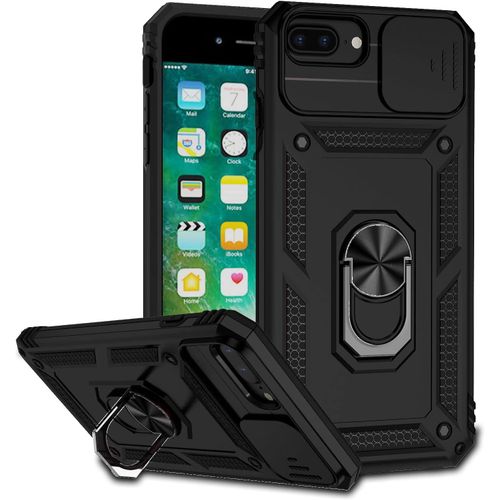 Coque Compatible Avec Iphone 7 Plus/8 Plus/Iphone 6s Plus/6 Plus, Etui Avec Cache Camera & Support A Bague 360 Armor Full Body Antichoc Anti-Chut Housse Tpu Silicone Bumper Cover,Noir