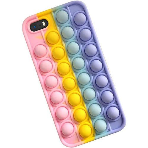 Coque Compatible Avec Iphone Se (2016-2019) 5 5s, tui En Bubble Silicone Souple Pop Fidget Case (Arc-En-Ciel).[V8608]