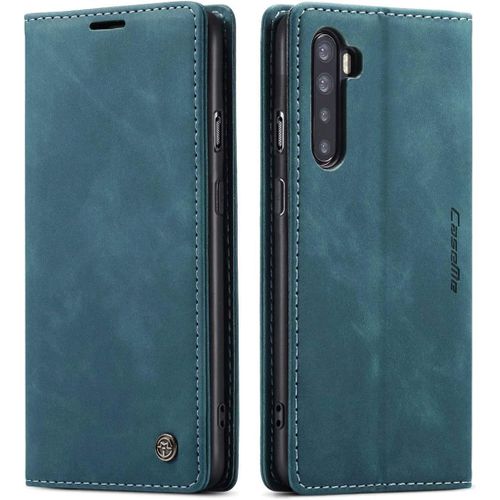Coque Compatible Avec Oneplus Nord,Anti-Choc Housse En Cuir Premium Flip Case Portefeuille Etui,Bleu