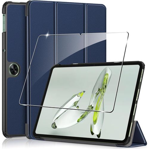 Coque Compatible Avec Oneplus Pad Go/Oppo Pad Neo 2024 11.4 Inches+1 Pices Protection cran Verre Tremp,Couverture Intelligente Housse Etui Cuir Coque Avec Support -Bleu