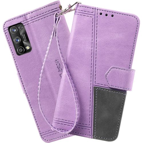 Coque Compatible Avec Oppo Realme 7 Pro, Portefeuille Housse En Cuir Pu Pour Realme 7 Pro, Magnetique Antichoc Flip Coque, Violet