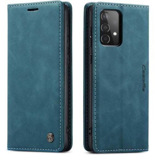 Coque Compatible Avec Samsung Galaxy A52 (5g),Anti-Choc Housse En Cuir Premium Flip Case Portefeuille Etui,Bleu