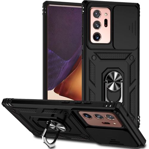 Coque Compatible Avec Samsung Galaxy Note20 Ultra, Etui Avec Cache Camera & Support A Bague 360 Armor Full Body Antichoc Anti-Chut Housse Tpu Silicone Bumper Cover,Noir