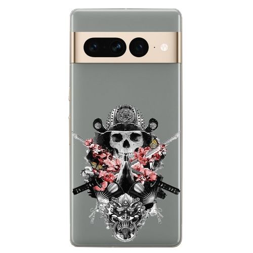 Coque Compatible Google Pixel 7 Pro Samourai Tete De Mort Fleur