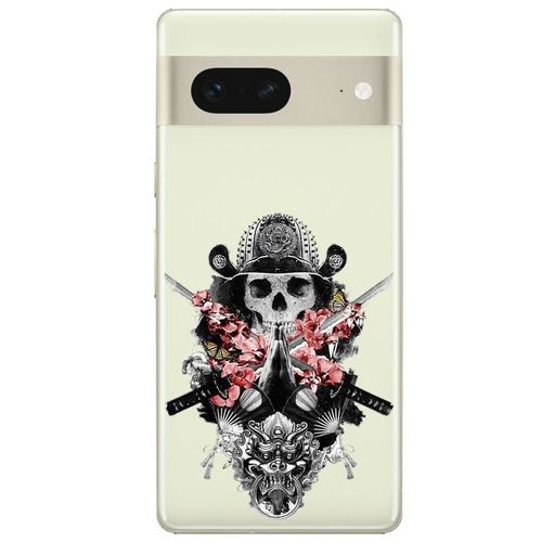 Coque Compatible Google Pixel 7 Samourai Tete De Mort Fleur