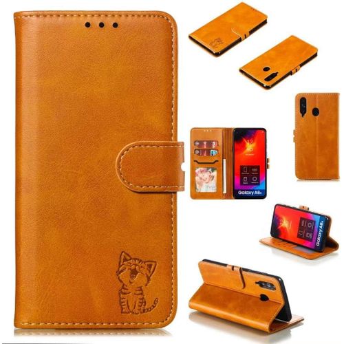 Coque Compatible Samsung Galaxy A8s Housse Portefeuille Avec Fonction Stand Antichoc Tpu Etui Protection Avec 4 Fente Pour Carte Fermeture Magntique -Jaune Avec Film En Verre Tremp