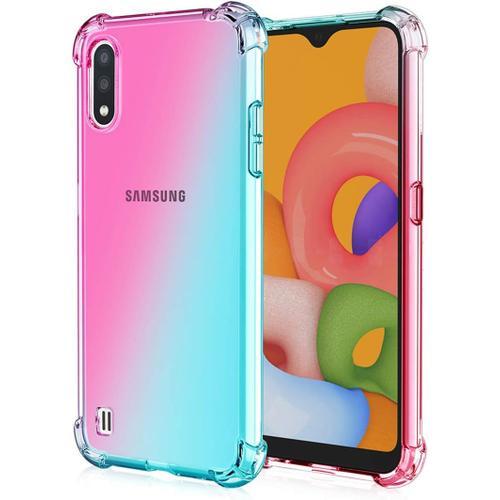 Coque Convient Pour Samsung Galaxy A01 Souple Flexible Silicone Gel Housse Tpu Coins Renforcs Crystal Clear tui En Gradient Color Tpu Case Cover. Rose Vert