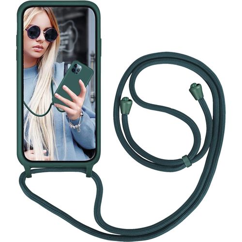 Coque Cordon De Collier Pour Iphone 15 Pro Max,Collier Pour Etui Colliers De Cellulaire Mince Antichoc Reglable Lanyard Housse Liquide Silicone Case Pour Iphone 15 Pro Max,Vert