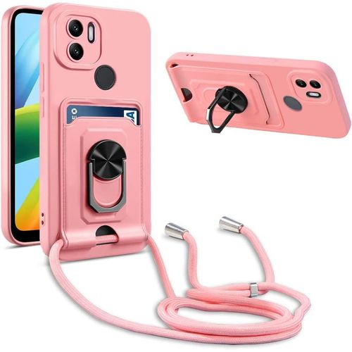 Coque Cordon De Collier Xiaomi Redmi A1 Plus/Redmi A1+, 360anneau Support Fente Carte De La Case-Pink