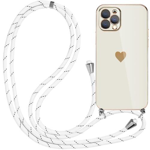 Coque Cordon De Serrage Pour Iphone 12 Pro (6,1'') Blanc Amour-Mignon Antichoc Motif Coeur Anti-Rayure Galvanis Or Souple