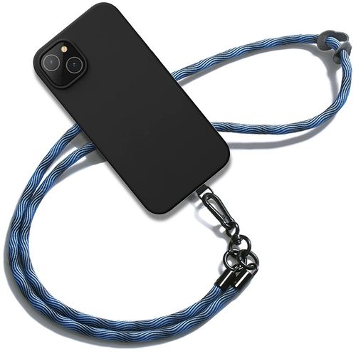 Coque Cordon Pour Iphone 15 Plus, Silicone Noir Avec Cordon Robuste Bleu - E.F.Connection