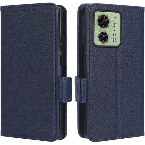Coque Cuir tui Pour Motorola Edge 40, Antichoc Portefeuille Housse Avec Fentes Pour Cartes, Tpu Bumper Case Cove -Bleu Fonc