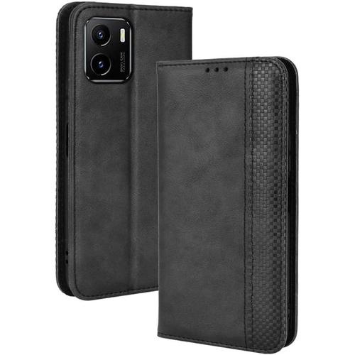 Coque Cuir tui Pour Vivo Y01 Vivo Y15s Housse, Etui Portefeuille Case Cover, Fermeture Magntique, Flip Bquille Et Emplacements Pour Cartes Noir