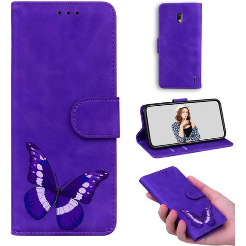 Coque Cuir Pour Nokia 2.2 tui Flip Stand Wallet Cover Color Printed Butterfly Pattern Skin Friendly Pu Cuir Folio Tpu Coque Intrieure Fente Pour Carte Case Pour Nokia 2.2 Violet