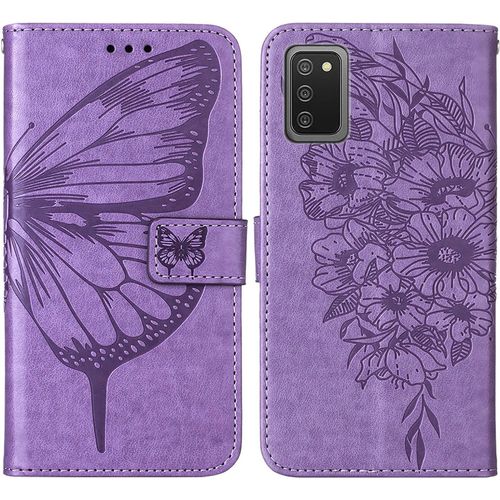 Coque Cuir Pour Samsung Galaxy A02s Etui A Rabat Motif Dessin Pour Filles Femmes, Portefeuille Housse Avec Case 360 Degres Silicone Antichoc Protection Cover Cuir - Mauve