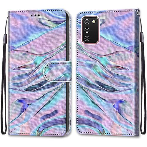 Coque Cuir Pour Samsung Galaxy A02s, Mignonne Design Motif Dessin Portefeuille Housse Avec Case 360 Degres Silicone Antichoc, Etui A Rabat Protection Cover Cuir - Mauve