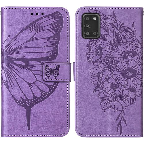 Coque Cuir Pour Samsung Galaxy A21s Etui A Rabat Motif Dessin Pour Filles Femmes, Portefeuille Housse Avec Case 360 Degres Silicone Antichoc Protection Cover Cuir - Mauve