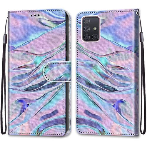 Coque Cuir Pour Samsung Galaxy A71 4g, Mignonne Design Motif Dessin Portefeuille Housse Avec Case 360 Degres Silicone Antichoc, Etui A Rabat Protection Cover Cuir - Mauve
