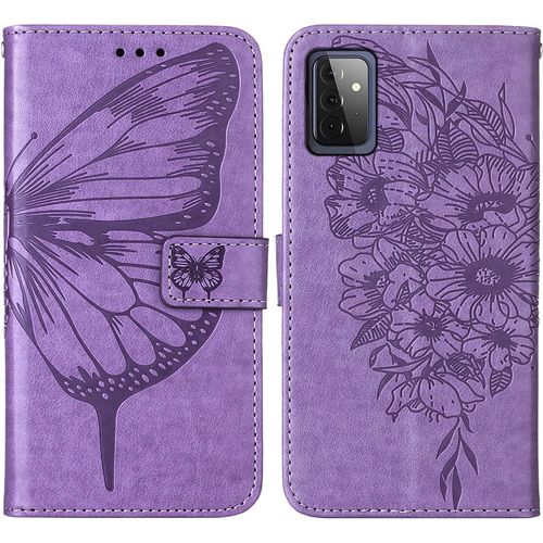 Coque Cuir Pour Samsung Galaxy A72 5g 4g Etui A Rabat Motif Dessin Pour Filles Femmes, Portefeuille Housse Avec Case 360 Degres Silicone Antichoc Protection Cover Cuir - Mauve
