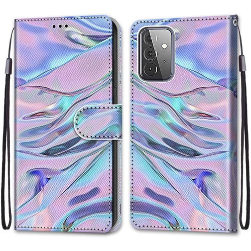 Coque Cuir Pour Samsung Galaxy A72 5g / 4g, Mignonne Design Motif Dessin Portefeuille Housse Avec Case 360 Degres Silicone Antichoc, Etui A Rabat Protection Cover Cuir - Mauve