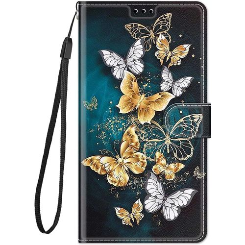 Coque Cuir Pour Samsung Galaxy A8 2018 Etui A Rabat Motif Dessin Pour Filles Femmes, Portefeuille Housse Avec Case 360 Degres Silicone Antichoc Protection Cover Cuir - Papillon
