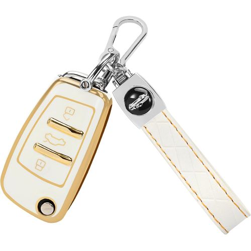 Coque De Cl Audi Avec Porte-Cls,Coque De Cl  Rabat  3 Boutons En Tpu Souple,Compatible Avec Audi A1 A3 A4 A6 A8 Quattro Q3 Q7 S3 S6 Rs3 Rs6 R8 Tt Tts,Blanc