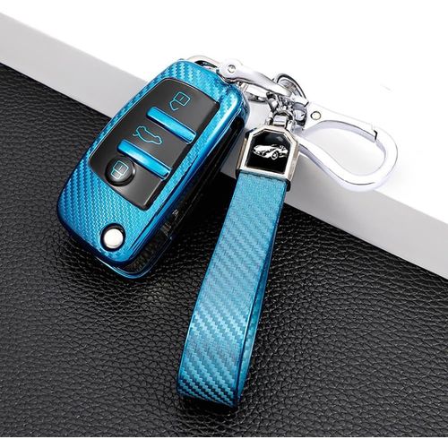 Coque De Cl De Voiture Bleue Compatible Avec Audi A1 S1 A3 S3 Rs3 A4 S4 Rs4 A6 S6 Rs6 Q2 Q3 Q7 Tt Tts R8-Protection De Cl De Voiture  3 Boutons Avec Porte-Cls En Cuir
