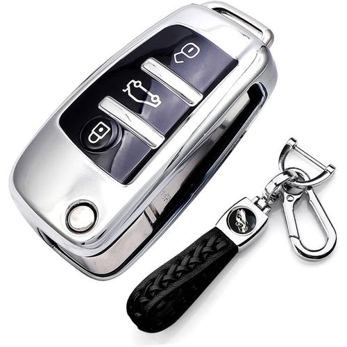 Coque De Cl De Voiture Compatible Avec Audi A1 S1 A3 S3 Rs3 A4 S4 Rs4 A6 S6 Rs6 Q2 Q3 Q7 Tt Tts R8-Protection De Cl De Voiture  3 Boutons Avec Anneau En Cuir