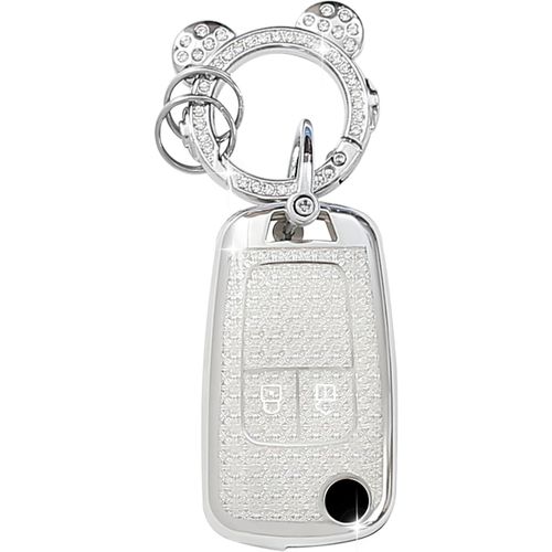 Coque De Cl De Voiture,Joli Porte Cl Voiture En Argent Incrust De Diamants Compatible Avec Chevrolet Opel Astra Meriva Mokka Zafira Chevrolet Aveo Matiz Cruze Captiva Spark Trax (Argent)