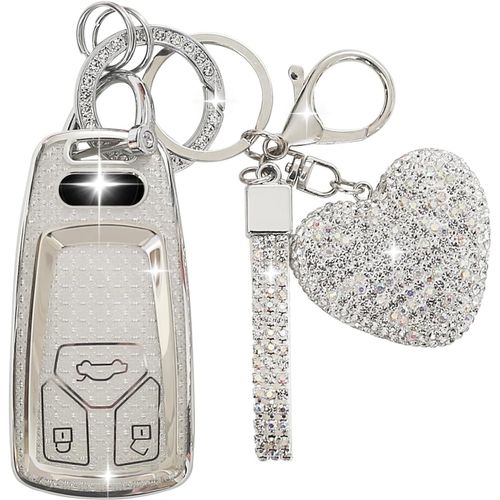 Coque De Cl De Voiture Pour AudiCls De Voiture Avec Porte Cls Strass,tui De Cl Voiture Compatible Avec Audi A4 S4 Rs4 B9 A5 F5 S5 Rs5 A6 A7 C8 A8 S8 D5 Q2 Q5 Sq5 Q7 Sq7 (Argent)