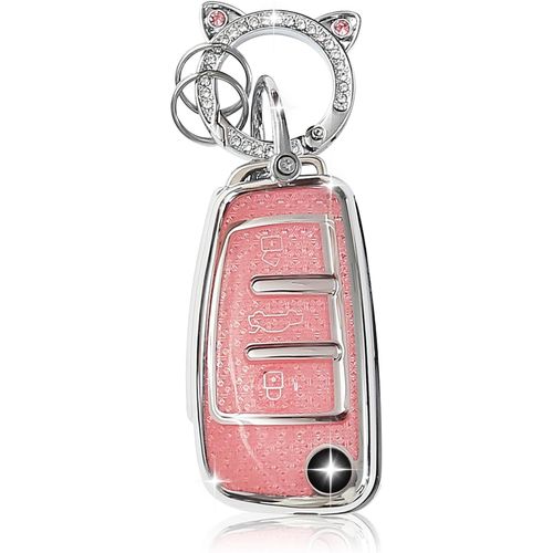Coque De Cl De Voiture Pour AudiJoli Porte Cl Voiture En Argent Incrust De DiamantsAccessoire Voiture Compatible Avec Audi A3 S3/A4 S4 Rs4/A6 S6 Rs6/Q7/Tt Tts/R8 (Rose)