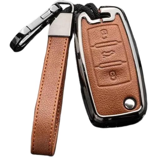 Coque De Cl Tlcommande En Cuir Pour Volkswagen Vw Bora Beetle Tiguan Passat B5 B6 Mk5 6 Jetta Eos Sagitar Golf 3 Buttons (Marron)