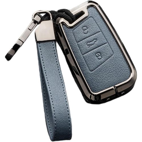 Coque De Cl Tlcommande En Cuir Pour Volkswagen Vw Passat B8 Arteon Cc Magotan B5 Jetta Skoda A7 Variant 3 Buttons (Bleu+Gris)