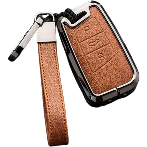 Coque De Cl Tlcommande En Cuir Pour Volkswagen Vw Passat B8 Arteon Cc Magotan B5 Jetta Skoda A7 Variant 3 Buttons (Marron+Gris)