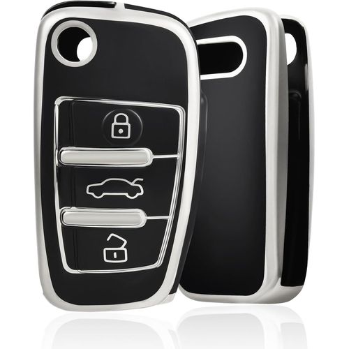Coque De Cl Voiture Pour Audi 3 Bouton Tpu Accessoire Cl De Voiture Pour A3 S3 A4 S4 Rs4 A6 S6 Rs6 Q7 Tt Tts R8 Coque Protection De Cl De Voiture,Argent Noir