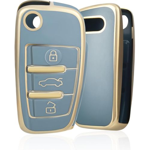 Coque De Cl Voiture Pour Audi 3 Bouton Tpu Accessoire Cl De Voiture Pour A3 S3 A4 S4 Rs4 A6 S6 Rs6 Q7 Tt Tts R8 Coque Protection De Cl De Voiture,Or Bleu