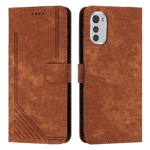 Coque De Portefeuille Compatible Motorola Moto E32 4g/E32s Protection Complte Insertion De Carte Couverture Antichoc Termes De La Ligne Pu Leatherbotanical Boucle Latrale - Le Brun