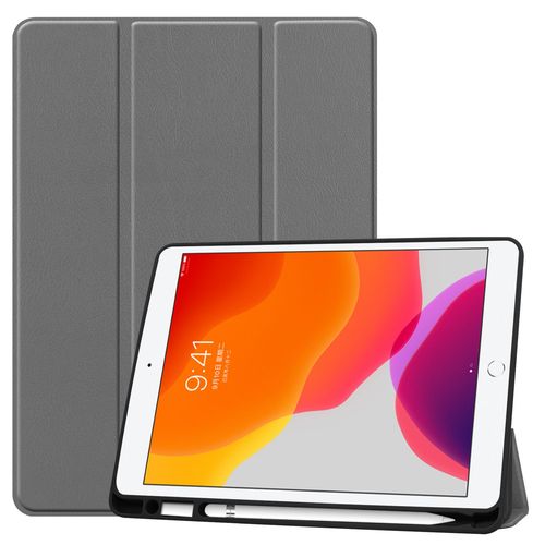 Coque De Protection Pour Ipad 10.2, Etui Ipad 10.2 De Protection Pour Tablette  Rabat Horizontal, Avec Support  Trois Volets Et Fonction D'hibernation,Gris