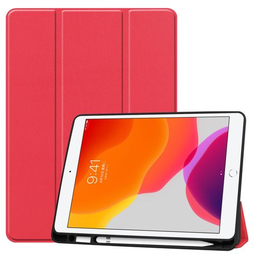 Coque De Protection Pour Ipad 10.2, Etui Ipad 10.2 De Protection Pour Tablette  Rabat Horizontal, Avec Support  Trois Volets Et Fonction D'hibernation,Rouge