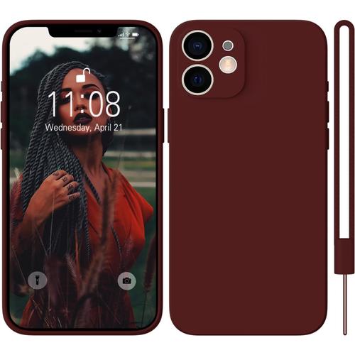 Coque De Protection Pour Iphone 11 - En Silicone Avec 1 Cordon - Ultra Fine - Protection Complte - Avec Doublure Intrieure En Microfibre Douce - Protection De L'appareil Photo - Rouge Fonc