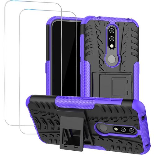 Coque De Protection Pour Nokia 4.2 Double Couche Antichoc Antirayures Avec 2 crans En Verre Tremp 9h, Design Antidrapant Et Support Intgr - Mauve
