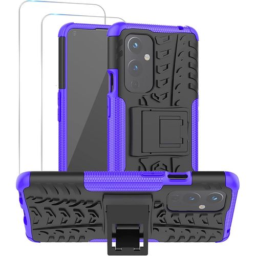 Coque De Protection Pour Oneplus 9, Double Couche Antichoc Anti-Rayures Avec Support Intgr Et Verre Tremp 9h, tui Durable En Pc/Tpu Anti-Glisse, Mauve