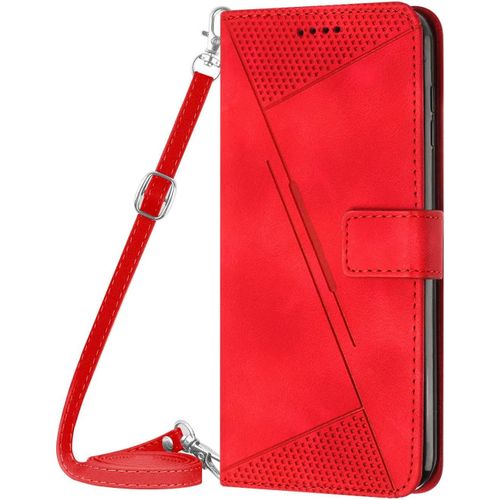 Coque De Protection Pour Telephone Portable Compatible Avec Iphone 15 Pro Max - Avec Chaine Amovible - Etui De Telephone Portable A Rabat Elegant - Rouge