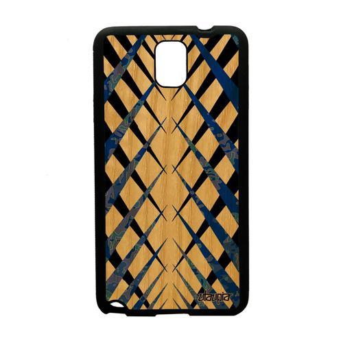 Coque Design Carreau Galaxy Note 3 En Bois Silicone De Protection Carre Bleu Geometrie Motif Telephone Antichoc Tartan Frne Samsung