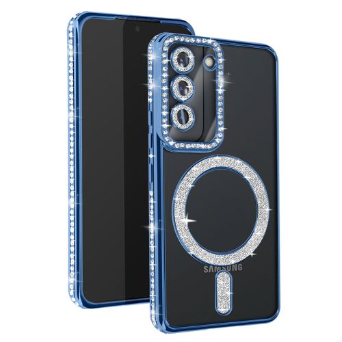 Coque Diamant Pour Samsung Galaxy S22 Magsafe Contour Strass Bleu Clair