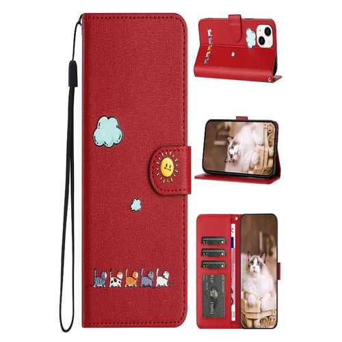 Coque En Cuir Pour Iphone 15 Pro Max, Insrer La Carte - Rouge