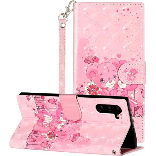 Coque En Pu Cuir Pour Samsung Galaxy Note10 tui Flip Cover Clapet De Litetection Portefeuille Avec Motif Ours Rose Housse Magntique Case Effet Flash 3d  Antichoc Pour Samsung Note10