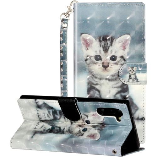 Coque En Pu Cuir Pour Samsung Galaxy Note10 tui Flip Cover Clapet Litetection Portefeuille Avec Motif Chat Mignon Housse Magntique Case Effet Flash 3d  Antichoc Pour Samsung Galaxy Note10