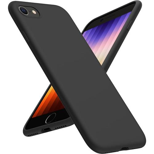 Coque En Silicone Liquide Compatible Avec Iphone Se 3 2022, Pour Iphone Se (2020), Iphone 8, Iphone 7 Coque De Protection Soyeuse Et Douce Au Toucher Avec Doublure En Microfibre-Noir