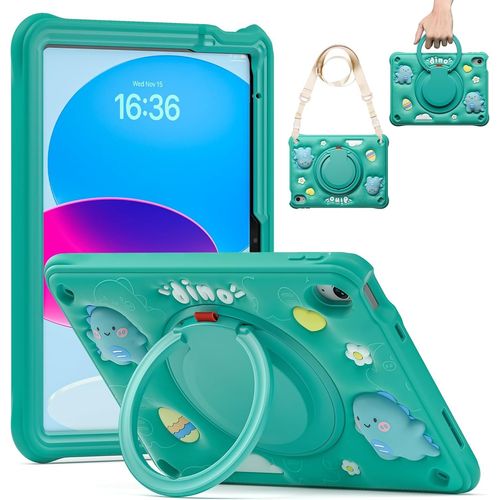 Coque Enfant Pour Ipad 11me (A16) / Ipad 10me Gnration, 11/10,9 Pouces, (2025/2022), tui Armure Robuste Avec Poigne Annulaire, Support Pivotant, Dragonne Et Bandoulire Rglable, Vert
